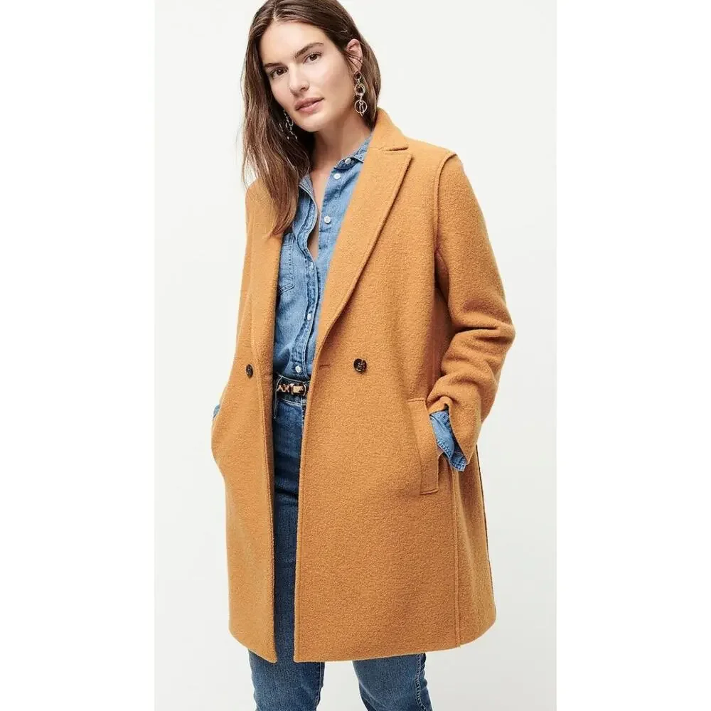 J. Crew 4 Boiled Italian Wool Mustard Yellow Pea Coat - Picture 1 of 7